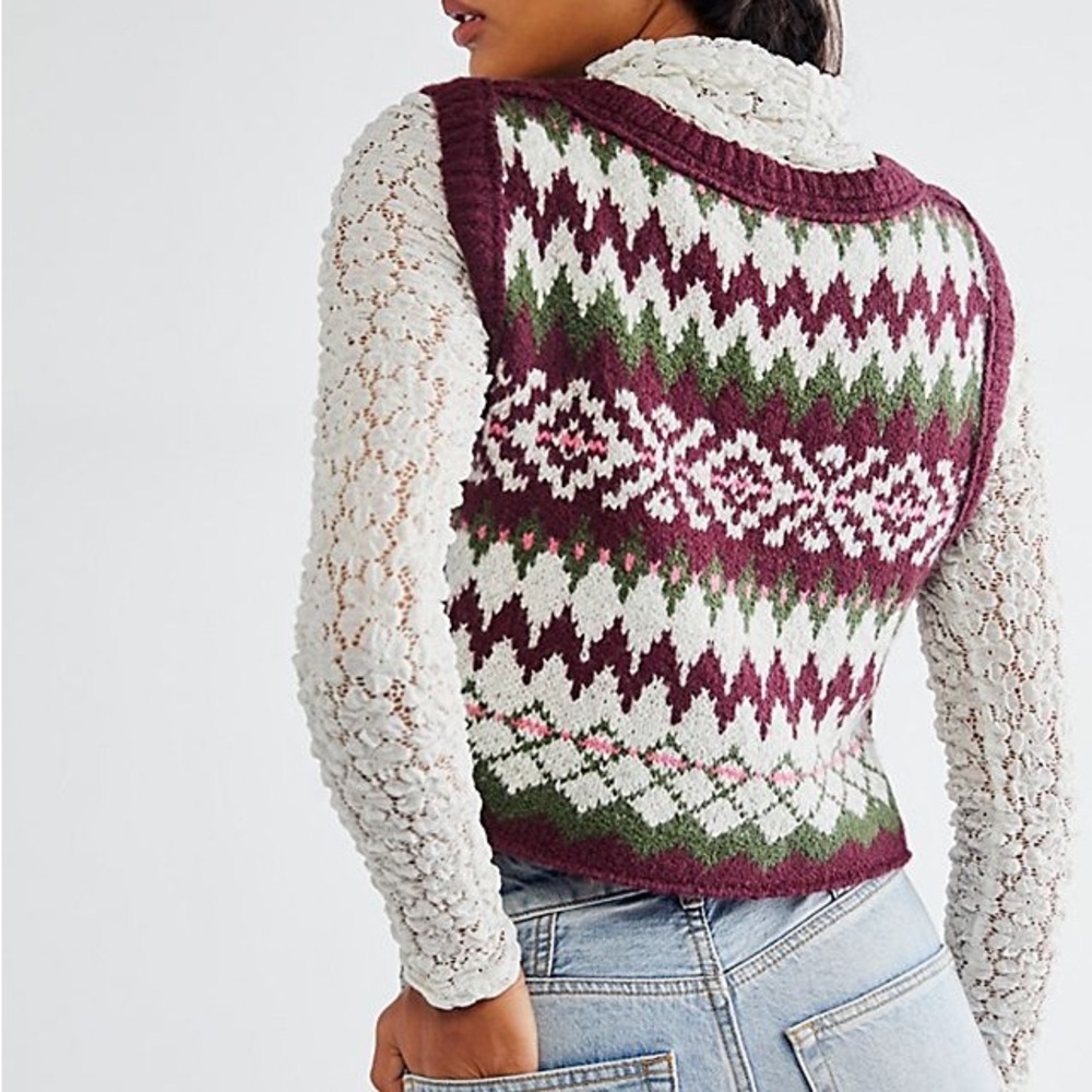 Free People Lovestruck Cropped Fair Isle Sweater Vest Size x-Small - Picture 2 of 10
